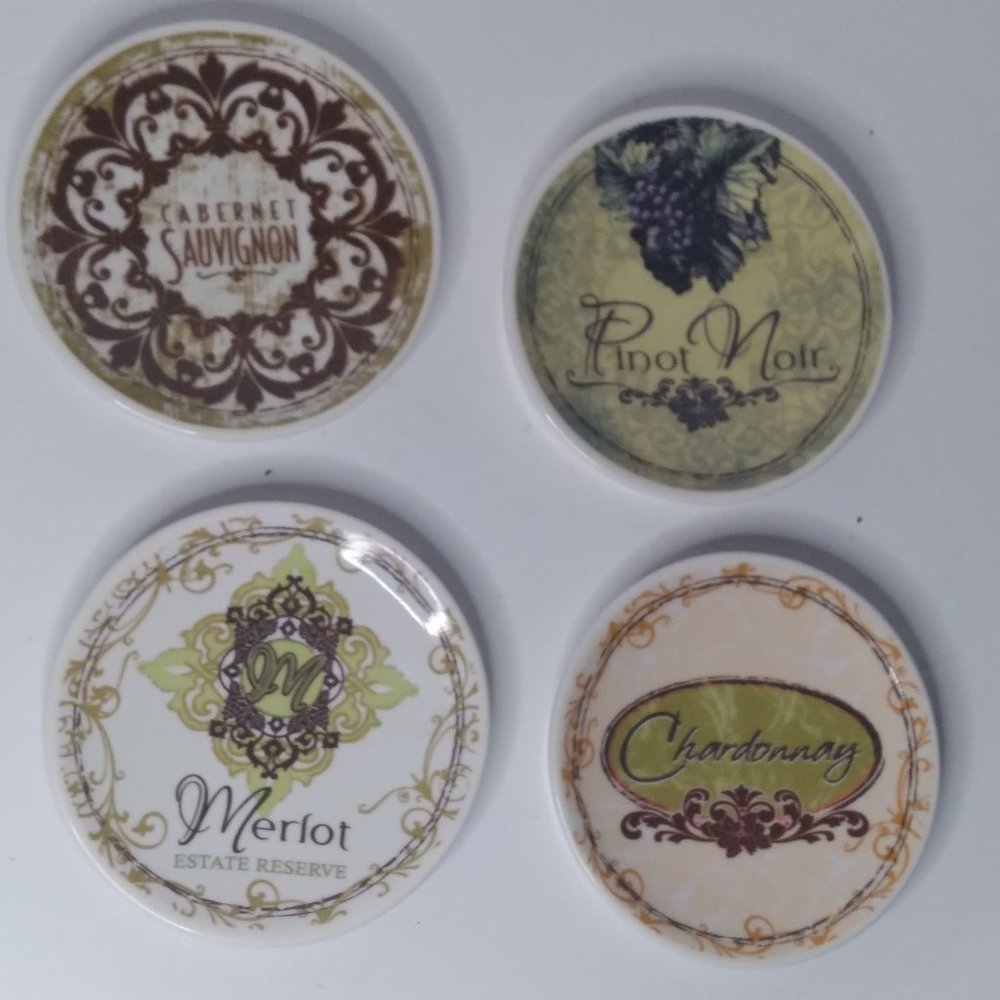 Ceramic Wine Coasters- Merlot, Cabernet, Chardonnay, Pinot- 2007 Epic Products